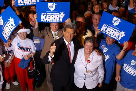 photo of Senator John Kerry with Massachesetts teachers union members 