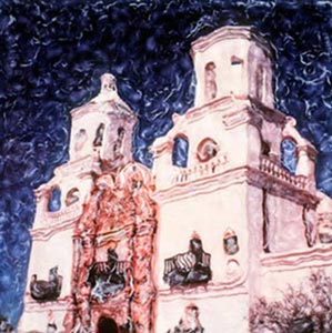 Polaroid painting of San Xavier del Bac in Tucson, Arizona